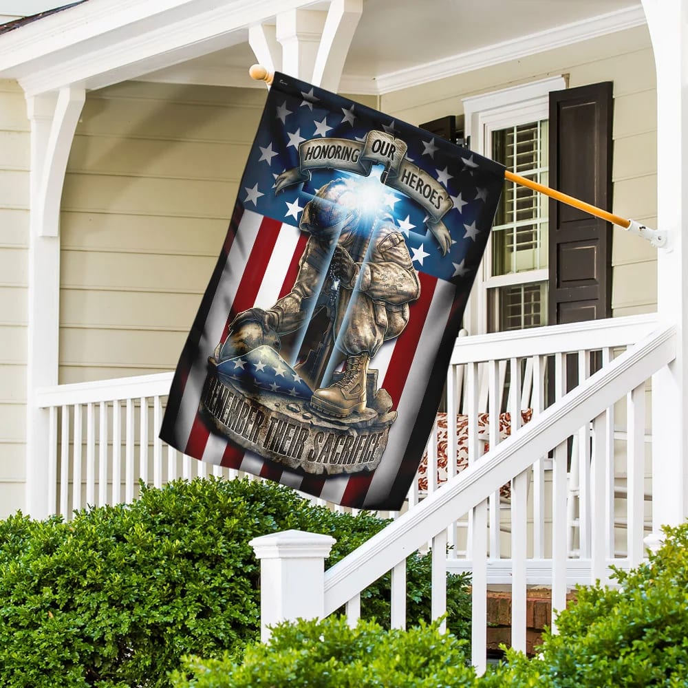 Honoring Our Heroes Remember Their Sacrifice Jesus Cross Flag - Outdoor Christian House Flag - Christian Garden Flags