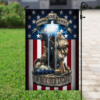 Honoring Our Heroes Remember Their Sacrifice Jesus Cross Flag - Outdoor Christian House Flag - Christian Garden Flags