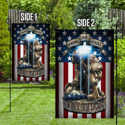 Honoring Our Heroes Remember Their Sacrifice Jesus Cross Flag - Outdoor Christian House Flag - Christian Garden Flags