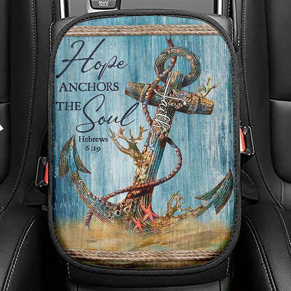 Hope Anchors The Soul Deep Ocean Red Starfish Seat Box Cover, Bible Verse Car Center Console Cover, Christian Inspirational Car Interior Accessories