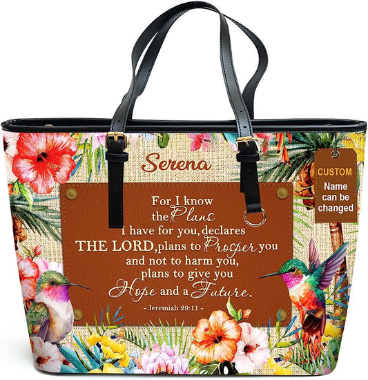 Hope & Future Personalized Large Leather Tote Bag - Christian Inspirational Gifts For Women