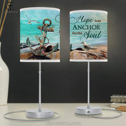 Hope Is An Anchor For The Soul Brilliant Ocean Seagull Table Lamp For Bedroom - Bible Verse Table Lamp - Religious Room Decor