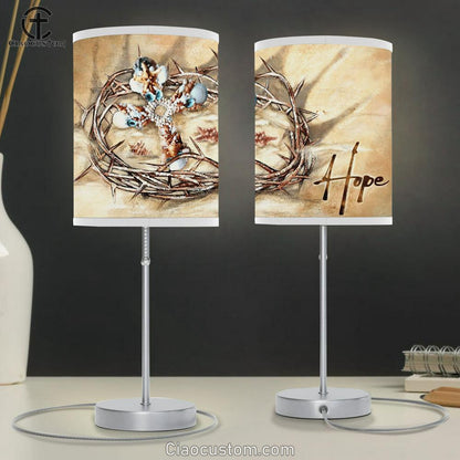 Hope Seashell Cross Crown Of Thorns Sand Large Table Lamp Art - Christian Lamp Art Home Decor - Religious Table Lamp Prints