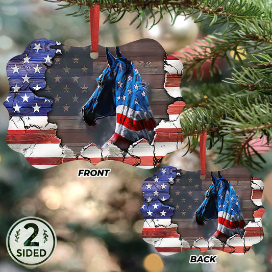 Horse American Flag Metal Ornament - Christmas Ornament - Christmas Gift