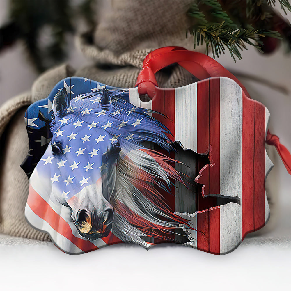 Horse American Patriot Metal Ornament - Christmas Ornament - Christmas Gift