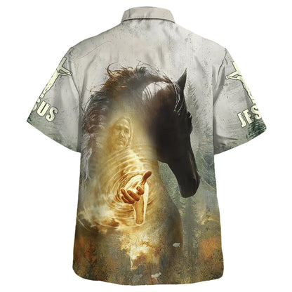 Horse And Jesus Faith Over Fear Hawaiian Shirt - Christian Hawaiian Shirt - Religious Hawaiian Shirts
