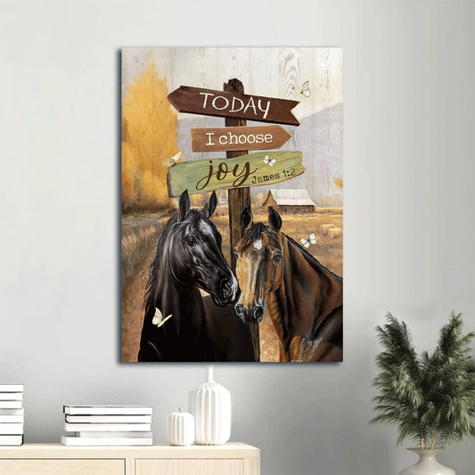 Horse Artwork Old Farm Countryside Today I Choose Joy Canvas Wall Art - Christian Gift