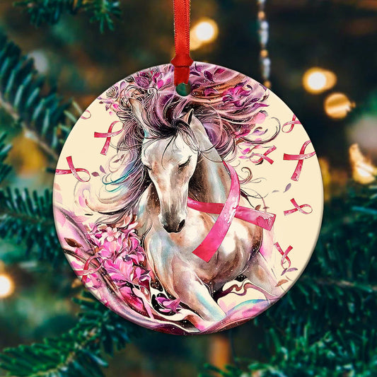 Horse Breast Cancer Ceramic Circle Ornament - Decorative Ornament - Christmas Ornament