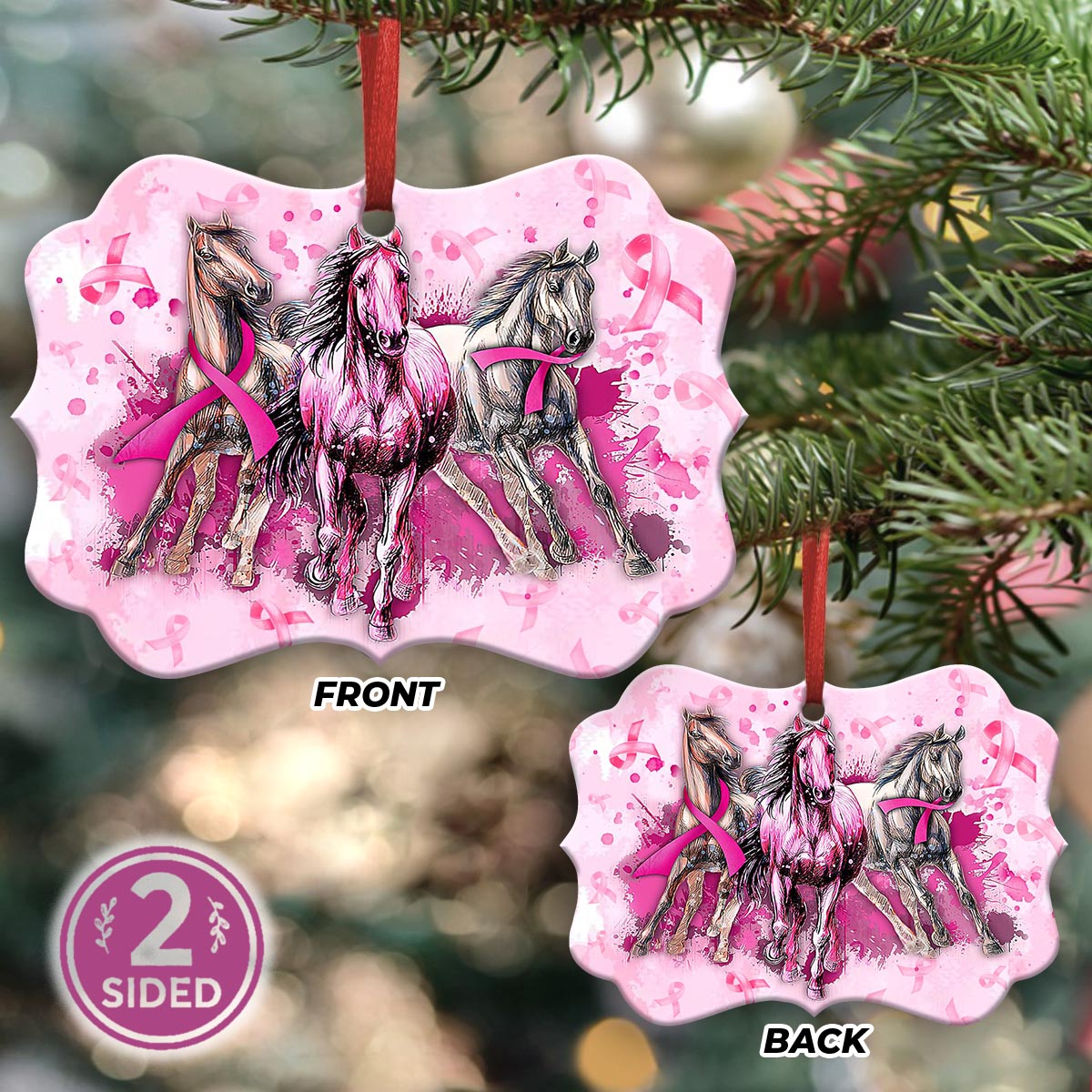 Horse Breast Cancer Metal Ornament - Christmas Ornament - Christmas Gift