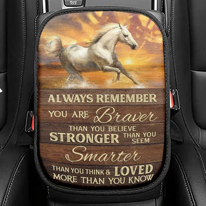 Horse Brilliant Sunset You Are Braver Than You Believe Car Center Console Cover, Christian Armrest Seat Cover, Bible Seat Box Cover