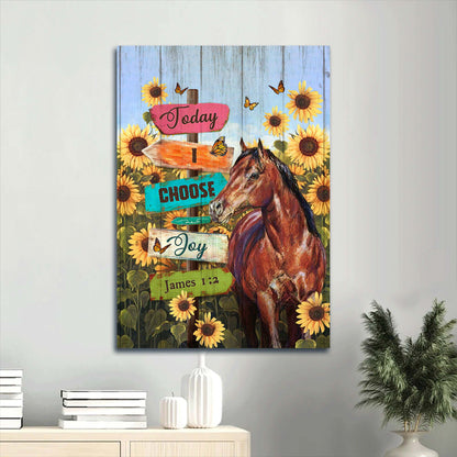 Horse Canvas Wall Art - Today I Choose Joy James 1 2 - Sunflower Field Butterfly Horse Portrait Canvas - Gift For Christian