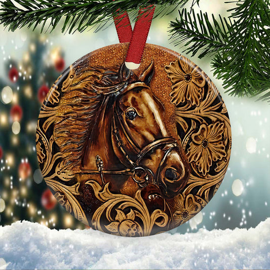 Horse Ceramic Circle Ornament - Decorative Ornament - Christmas Ornament