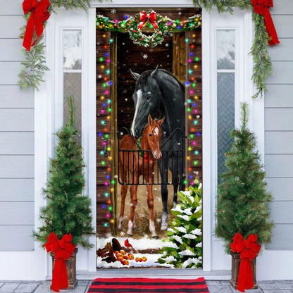 Horse Christmas Door Couple Happy Couple - Christmas Horse Decor - Christmas Outdoor Decoration