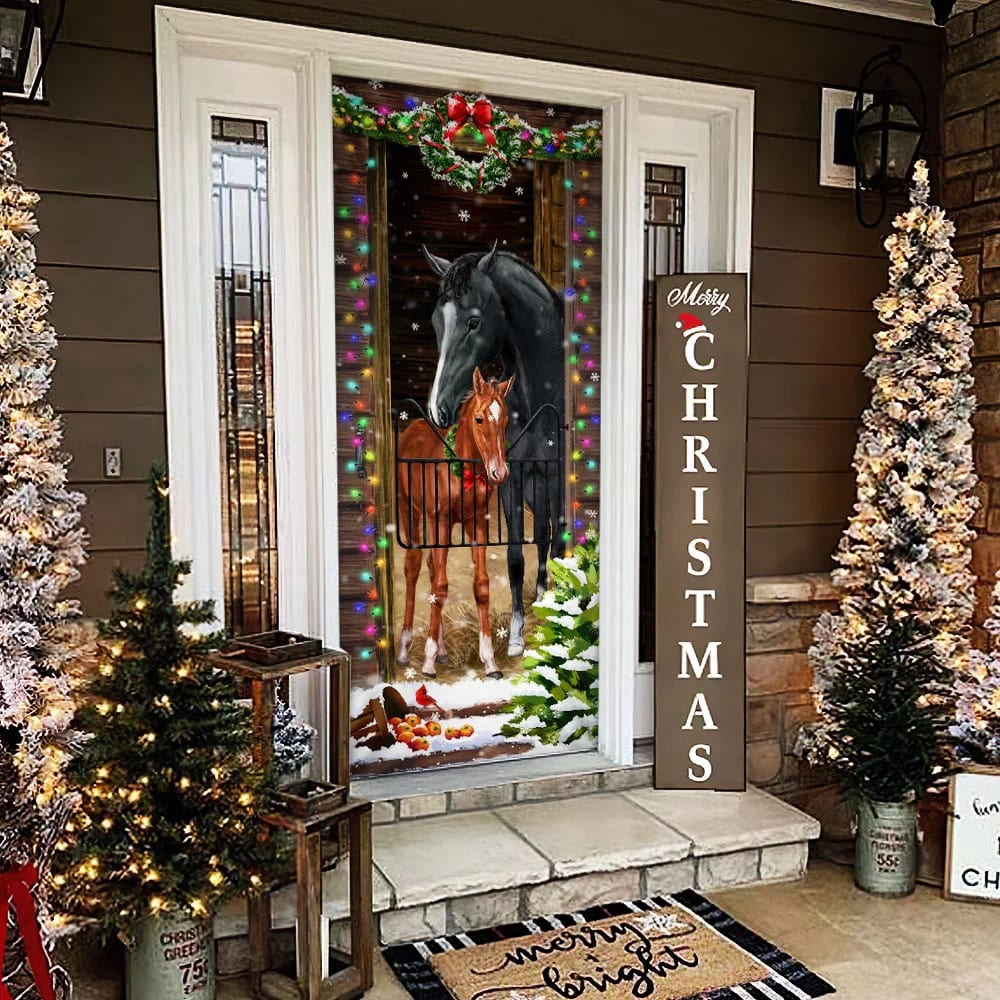 Horse Christmas Door Couple Happy Couple - Christmas Horse Decor - Christmas Outdoor Decoration