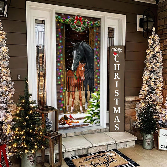 Horse Christmas Door Couple Happy Couple - Christmas Horse Decor - Christmas Outdoor Decoration