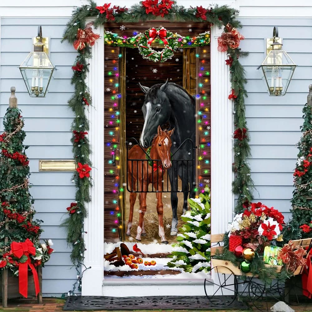 Horse Christmas Door Couple Happy Couple - Christmas Horse Decor - Christmas Outdoor Decoration
