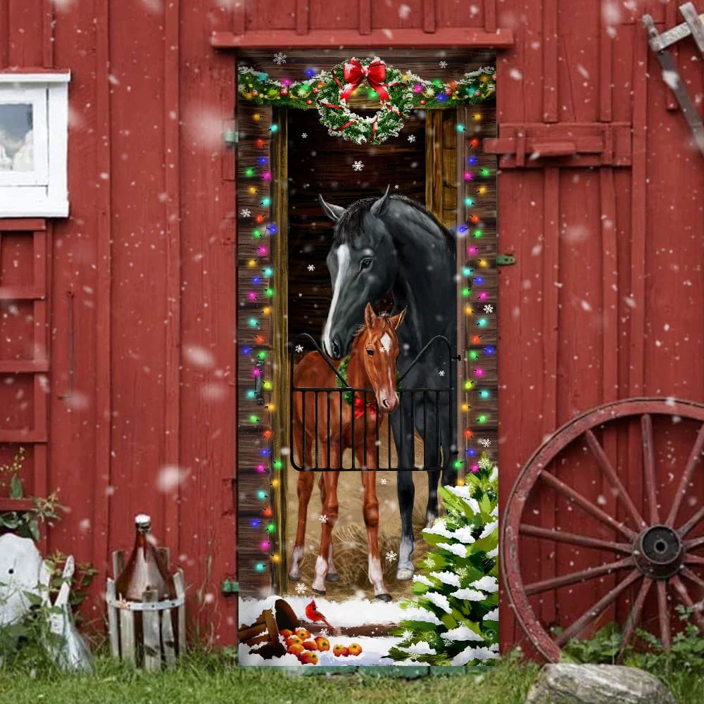Horse Christmas Door Couple Happy Couple - Christmas Horse Decor - Christmas Outdoor Decoration