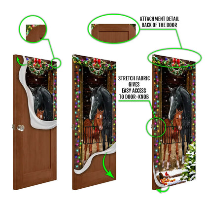 Horse Christmas Door Couple Happy Couple - Christmas Horse Decor - Christmas Outdoor Decoration
