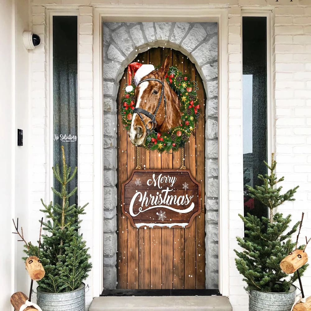 Horse Christmas Door Cover - Christmas Horse Decor - Christmas Outdoor Decoration