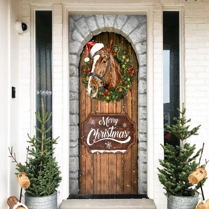 Horse Christmas Door Cover - Christmas Horse Decor - Christmas Outdoor Decoration