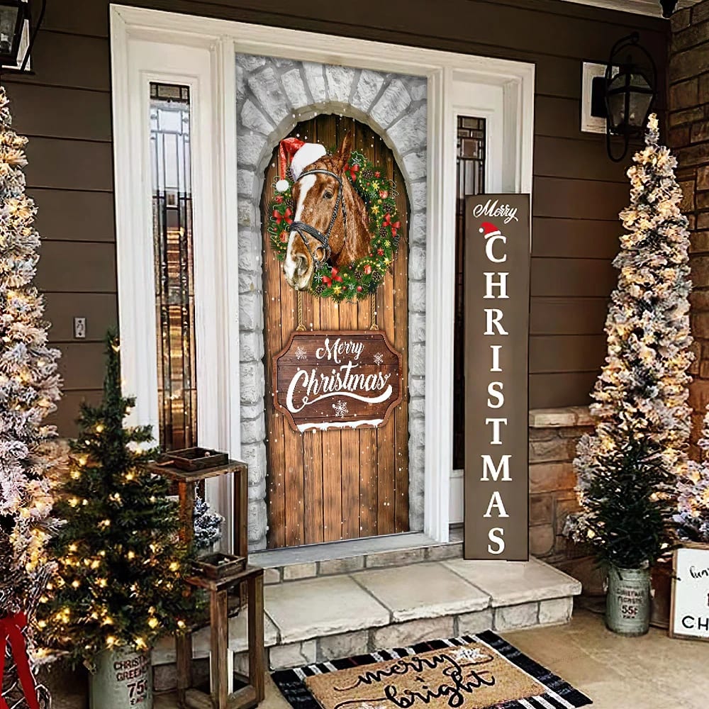 Horse Christmas Door Cover - Christmas Horse Decor - Christmas Outdoor Decoration