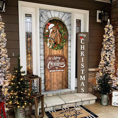 Horse Christmas Door Cover - Christmas Horse Decor - Christmas Outdoor Decoration