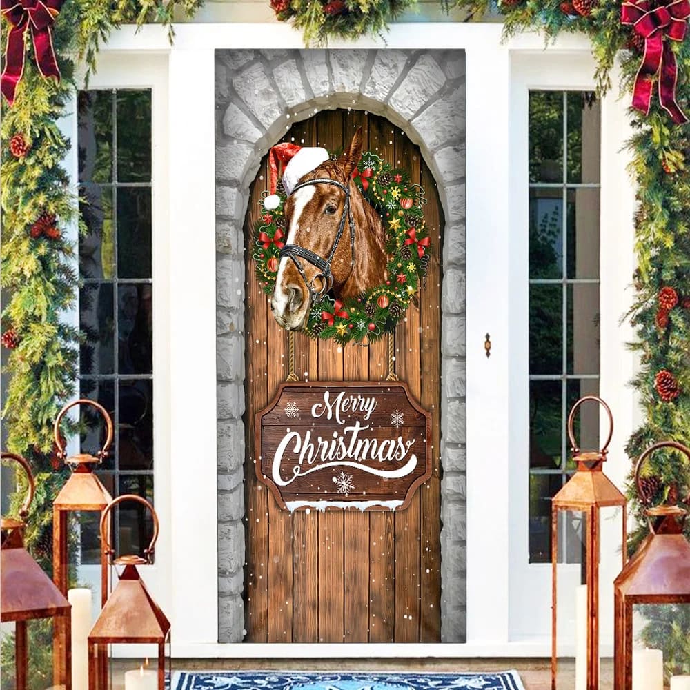 Horse Christmas Door Cover - Christmas Horse Decor - Christmas Outdoor Decoration