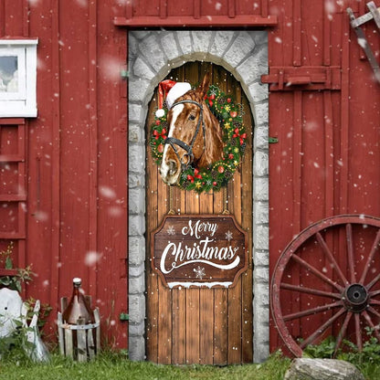 Horse Christmas Door Cover - Christmas Horse Decor - Christmas Outdoor Decoration