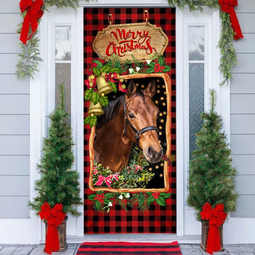 Horse Christmas Door Cover 1 - Christmas Horse Decor - Christmas Outdoor Decoration