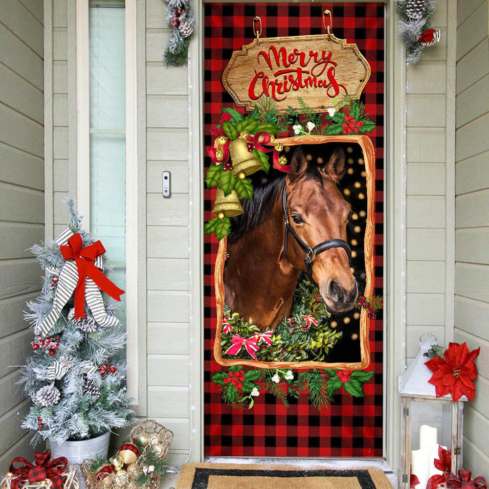 Horse Christmas Door Cover 1 - Christmas Horse Decor - Christmas Outdoor Decoration
