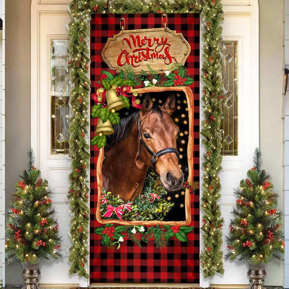 Horse Christmas Door Cover 1 - Christmas Horse Decor - Christmas Outdoor Decoration