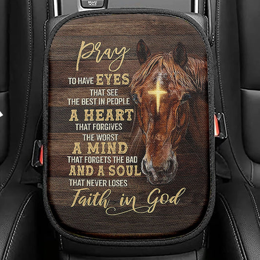 Horse Cross A Soul That Never Loses Faith In God Seat Box Cover, Christian Car Center Console Cover, Gift For Horse Lover