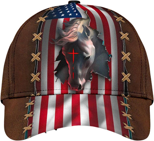 Horse Cross American All Over Print Baseball Cap - Christian Hats For Men Women