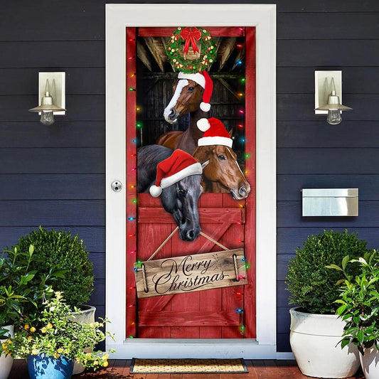 Horse Door Cover -  Merry Christmas Door Cover - Christmas Horse Decor - Christmas Outdoor Decoration