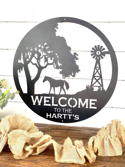 Horse Family Name Sign Farmhouse Welcome Sign Ranch Sign Horse Decor Metal Art Horse Sign Rustic Metal Sign Farm Sign Personalized