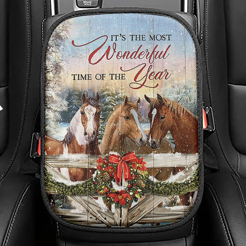 Horse Farm It's The Most Wonderful Time Of The Year Seat Box Cover, Christian Car Center Console Cover, Gift For Horse Lover