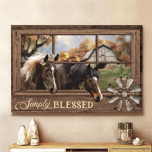 Horse Farm Simply Blessed Jesus Canvas Wall Art - Christian Poster - Religious Wall Decor