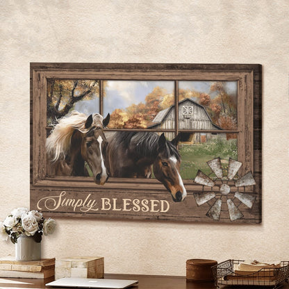 Horse Farm Simply Blessed Jesus Canvas Wall Art - Christian Poster - Religious Wall Decor