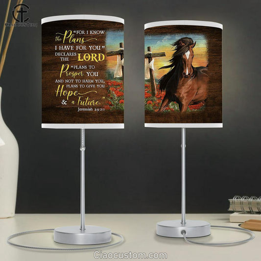 Horse Flower Field Wooden Cross For I Know The Plans I Have For You Lamp Art Table Lamp - Christian Room Decor - Gifts For Horse Lovers