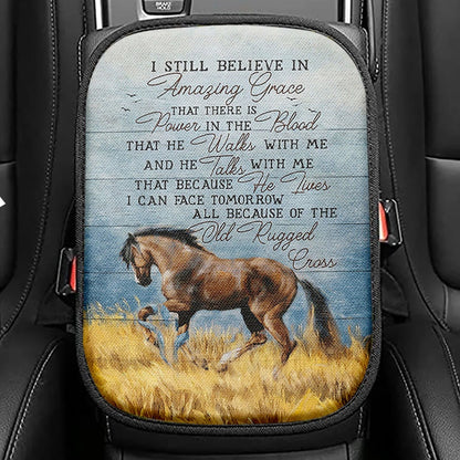 Horse I Still Believe In Amazing Grace Seat Box Cover, Bible Verse Car Center Console Cover, Inspirational Car Interior Accessories