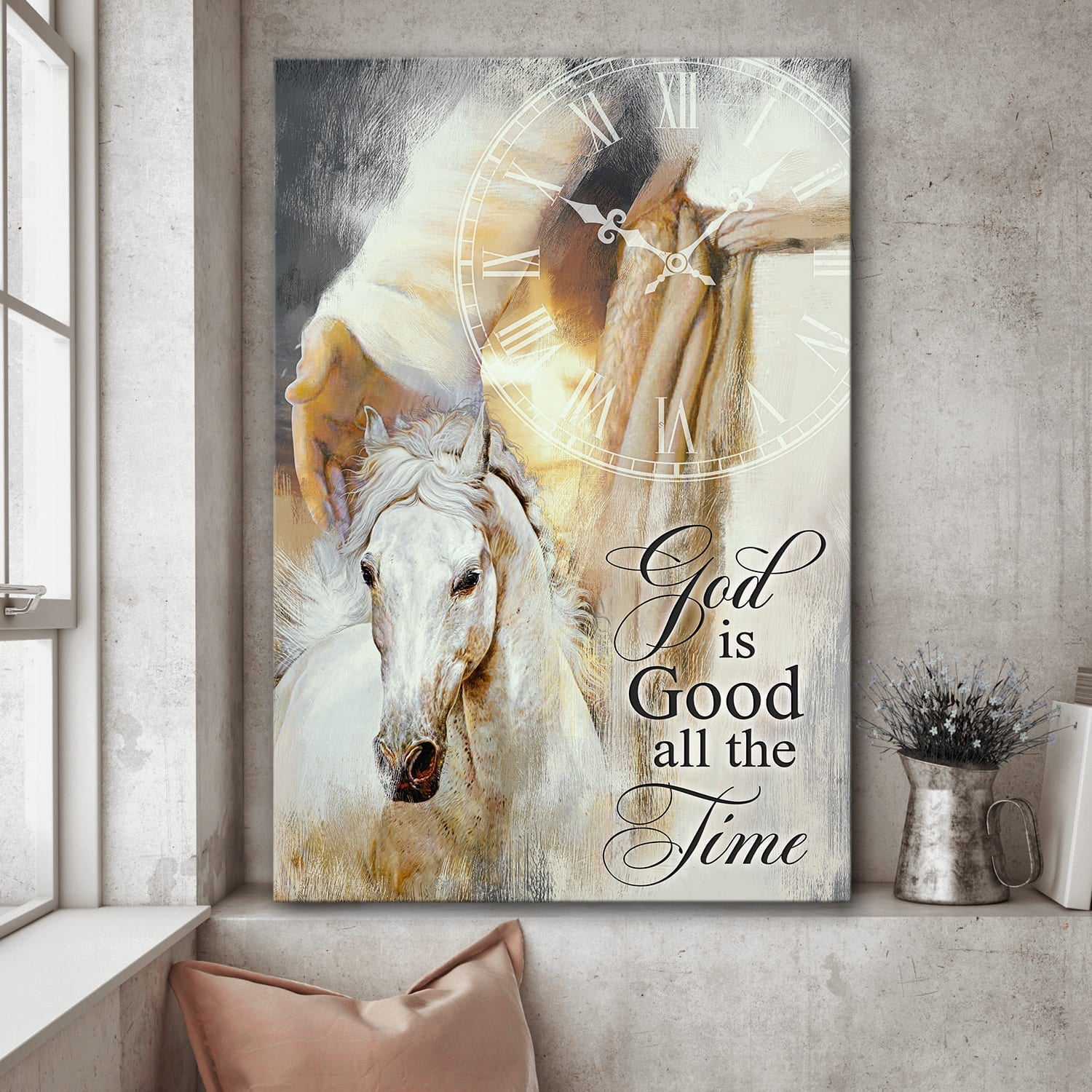 Horse Jesus Hand God Is Good All The Time Canvas Wall Art - Christian Gift