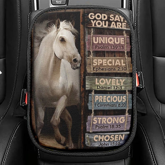 Horse Jesus Is Lord God Says You Are Car Center Console Cover, Christian Armrest Seat Cover, Bible Seat Box Cover