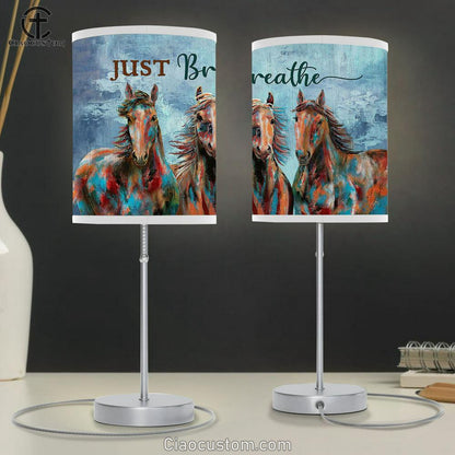 Horse Just Breath Blue Background Table Lamp For Bedroom - Bible Verse Table Lamp - Religious Room Decor