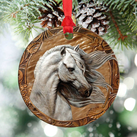 Horse Leather Style Ceramic Circle Ornament - Decorative Ornament - Christmas Ornament