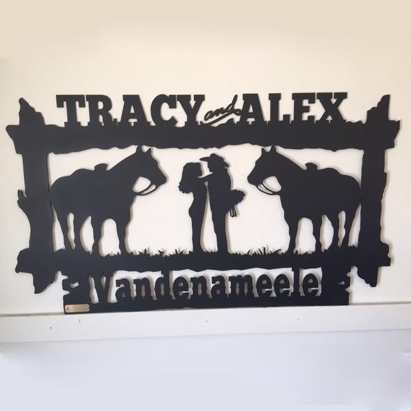Horse Love Customized Couple Name Special Gifts Personalized Horse Metal Sign Horseshoe Art Western Decor Initial Metal Sign