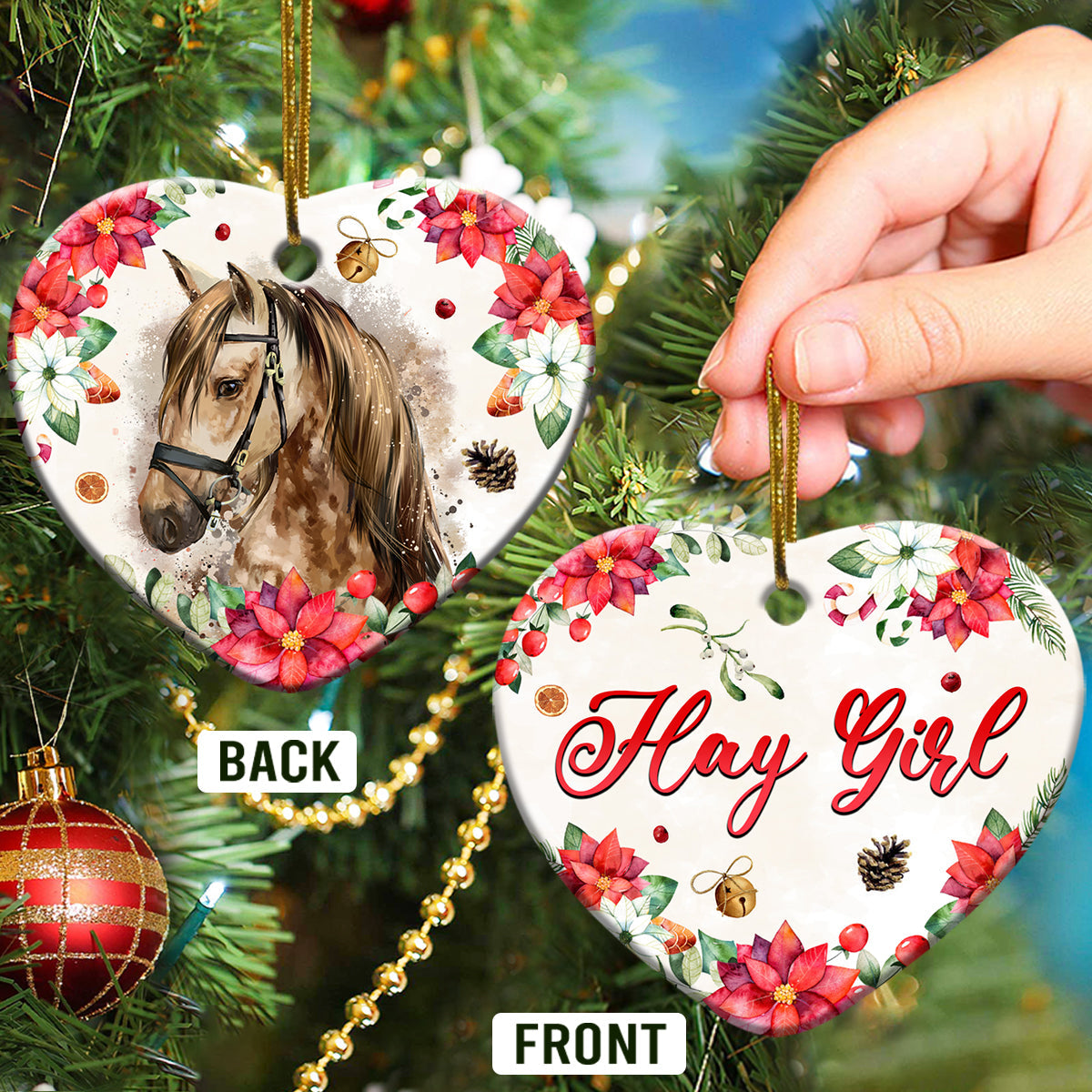Horse Lover Hay Girl Heart Ceramic Ornament - Christmas Ornament - Christmas Gift
