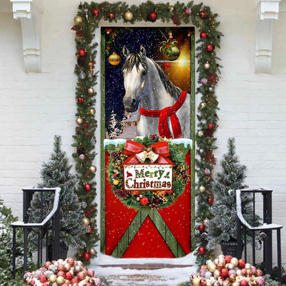 Horse Merry Christmas Door Cover - Christmas Horse Decor - Christmas Outdoor Decoration