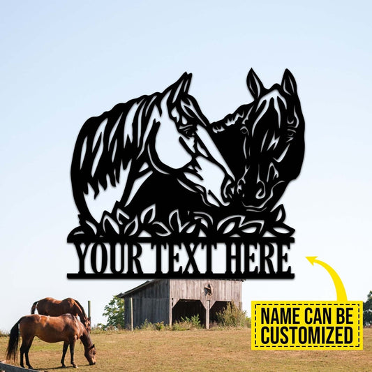 Horse Metal Sign Ranch Sign Farm Sign Mustang Couple Personalized Custom Text Plasma Cut Steel Sign Steel Art Cut Metal Sign Metal Wall Art Metal House Sign