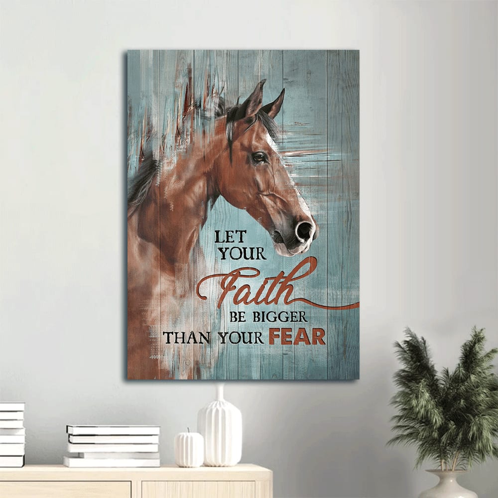 Horse Painting Blue Background Let Your Faith Be Bigger Than Your Fear Canvas Wall Art - Christian Gift