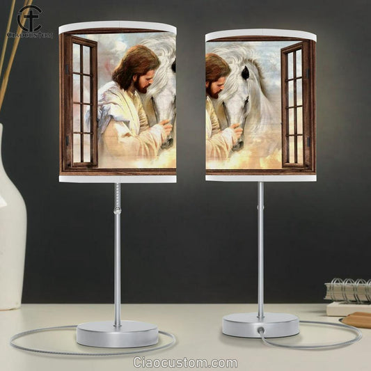 Horse Painting, Jesus Drawing, Window Frame, In Beautiful Heaven Table Lamp